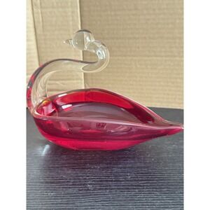Vintage Viking Glass Co Amberina Ruby Glass Swan Dish Ashtray